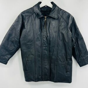 Vintage Leather Black Jacket Kids Size XL fits like a size 6-7 No Belt